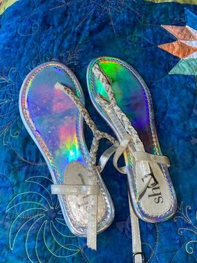 Metallic Iridescent Braided Strap Sandals - Shi, by journeys 7m